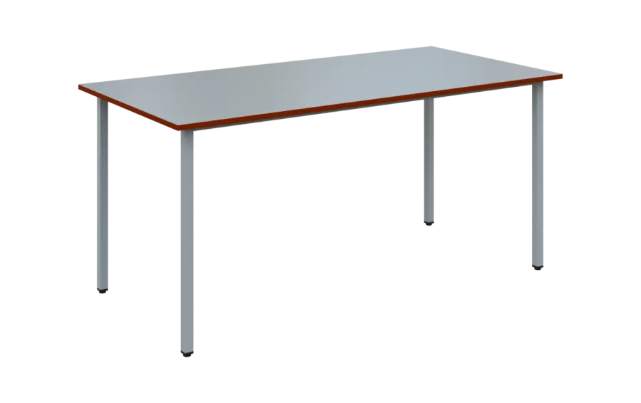 JSB 160N Jídelní stůl 1600 x 800 mm, deska šedá s hranou cihlově červená / podnož stříbrná